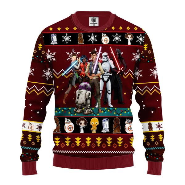 Dark R2 D2 Stormtrooper Darth Vader Ugly Christmas Sweater - AOP Sweater - Red