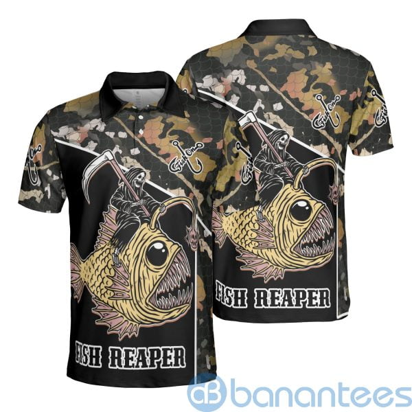 Fish Reaper Death Skull Fishing Dad Father's Day Polo Shirt Product Photo