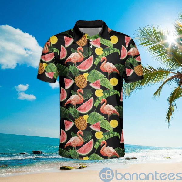 Flamingo Tropical Fruit Hawaiian Happy Summer Polo Shirt Product Photo