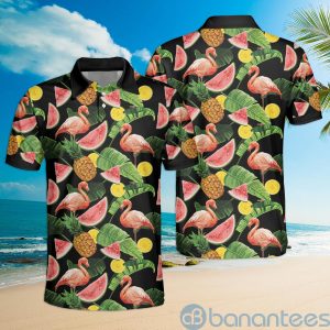 Flamingo Tropical Fruit Hawaiian Happy Summer Polo Shirt Product Photo