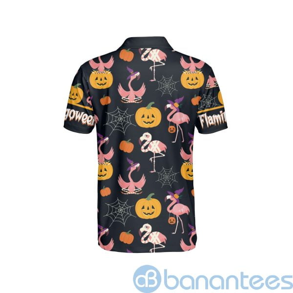 Funny Flamingo Witch Pumpkin Halloween Flamingo Polo Shirt Product Photo