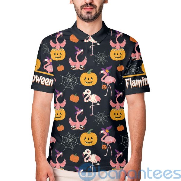 Funny Flamingo Witch Pumpkin Halloween Flamingo Polo Shirt Product Photo