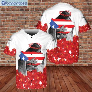 God Hubs Loves Puerto Rico Flag Hawaii Floral Jersey Baseball Shirtproduct photo 1