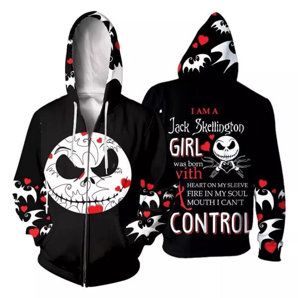 I Am A Jack Skellington Girl Nightmare Before Christmas Gift Halloween Zip Hoodie - 3D Zip Hoodie - Black