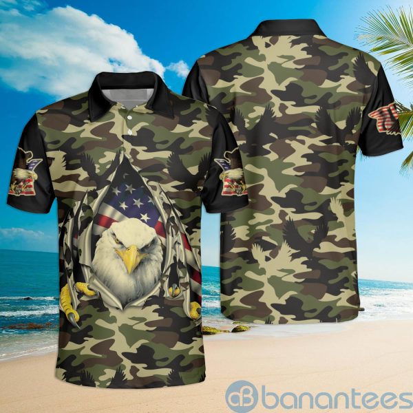 Mens Eagle Camouflage American Flag Polo Shirt Product Photo