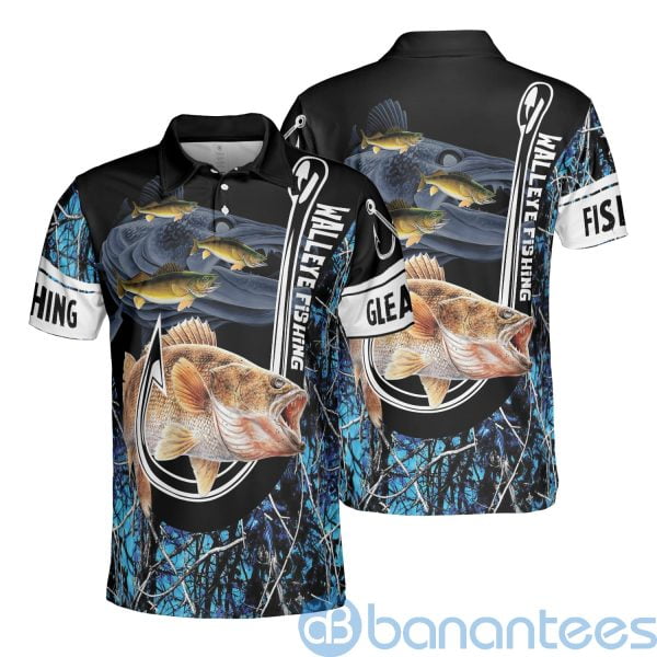 Walleye Fishing Teal Blue Muddy Camo Fishing Polo Shirt Product Photo