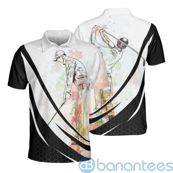 Watercolor Golf Polo Shirt Men's Golf Swing Golfer Polo Shirt Product Photo