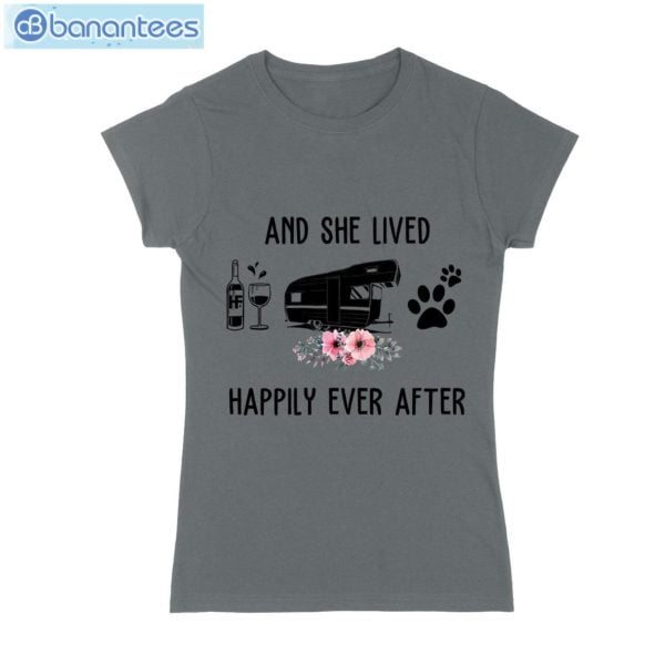 And She Lived Happily Ever After Wine Camper Dog T-Shirt Long Sleeve Tee Product Photo 5