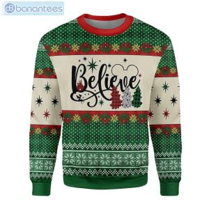 Believe Christmas Tree Knitting Pattern Ugly Christmas Sweater Product Photo 1