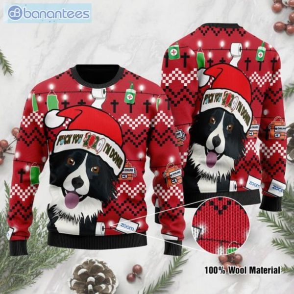 Black And White Border Collie Christmas Ugly Sweater Product Photo 1