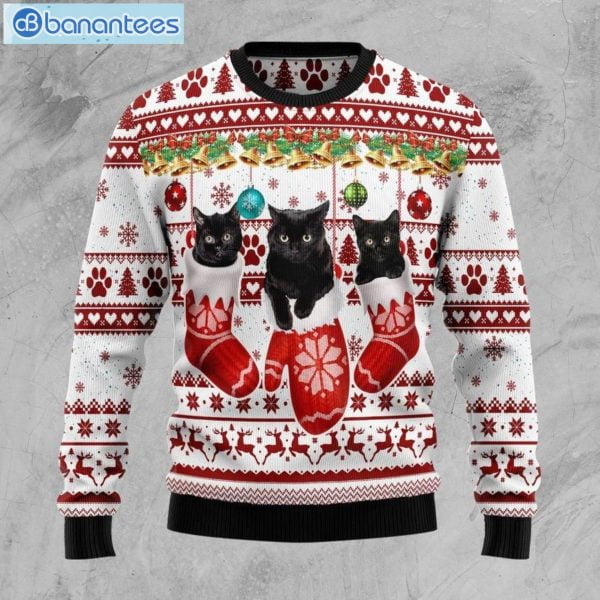 Black Cat Gloves Christmas Ugly Sweater Product Photo 1