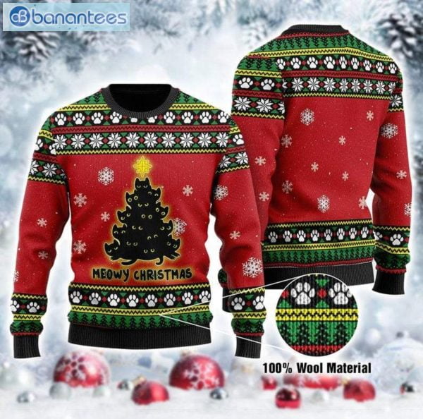 Black Cat Tree Meowy Christmas Ugly Sweater Product Photo 1