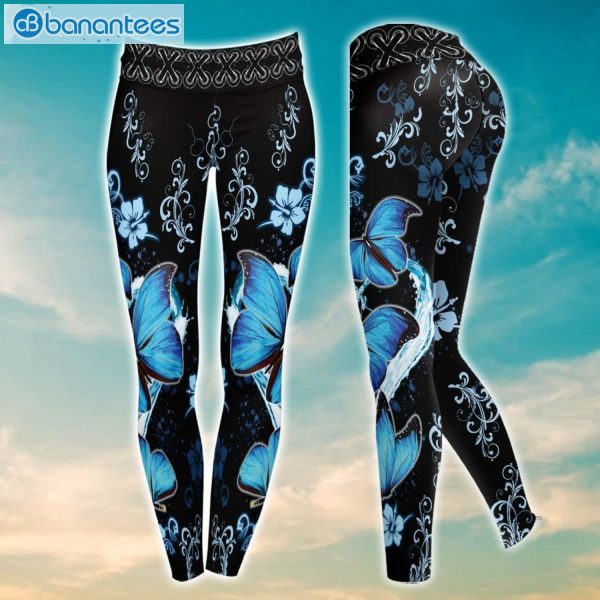 Butterfly Flowers Blue Galaxy 3D Printed Leggings Hoodie Set Product Photo 3