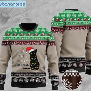 Cat With Lights Christmas Is This Jolly Enough Pattern Christmas Ugly Sweater Product Photo 1
