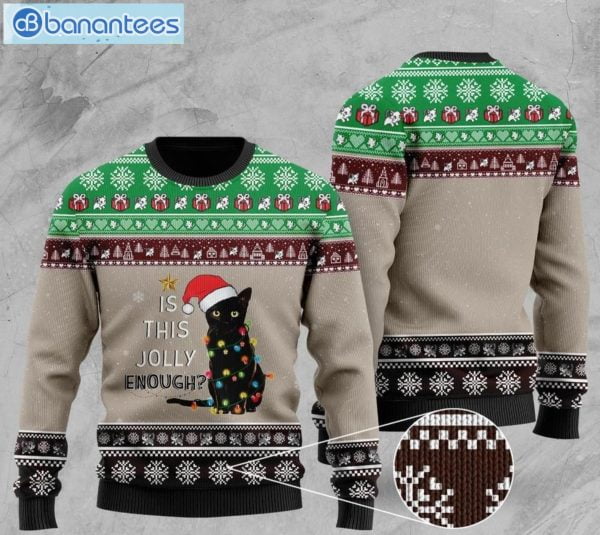 Cat With Lights Christmas Is This Jolly Enough Pattern Christmas Ugly Sweater Product Photo 1