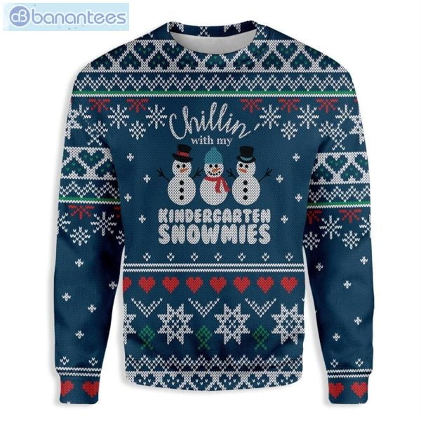 Chillin' With My Kindergarten Snowmies Teacher Christmas Ugly Sweater Product Photo 1