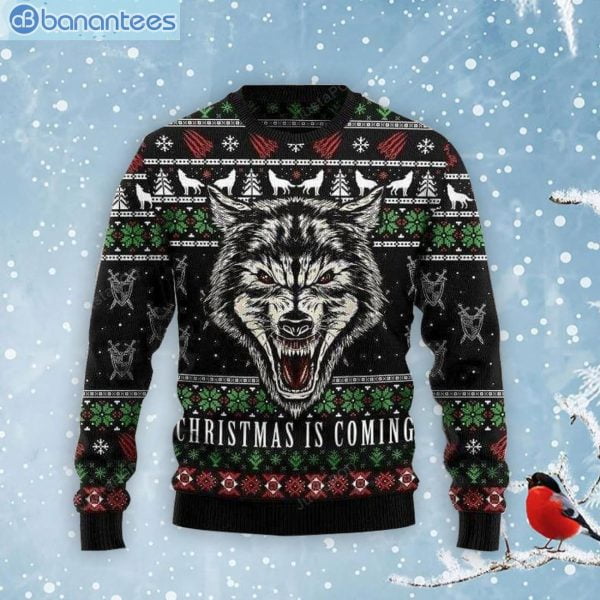 Christmas Is Coming Honor Wolf Black Ugly Christmas Sweaterproduct photo 1