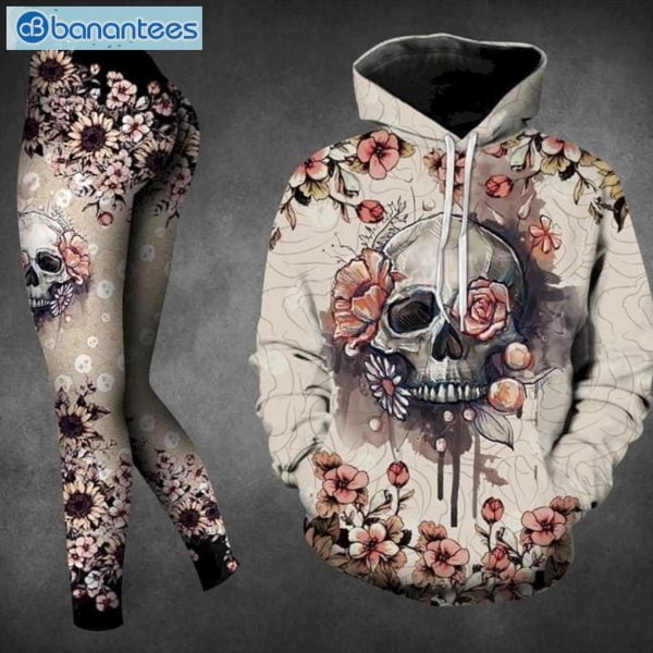 Combo Melting Skull Flowers Pattern 3D Hoodie Leggings Set Product Photo 1