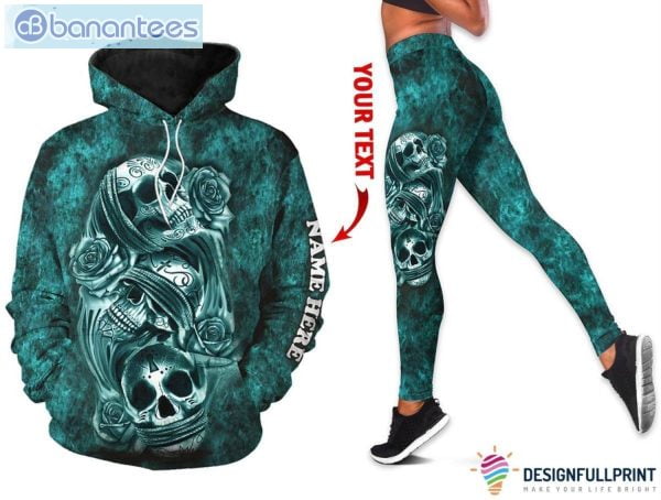 Custom Name Blue Rose And Skull Hoodie And Leggings Set Product Photo 1