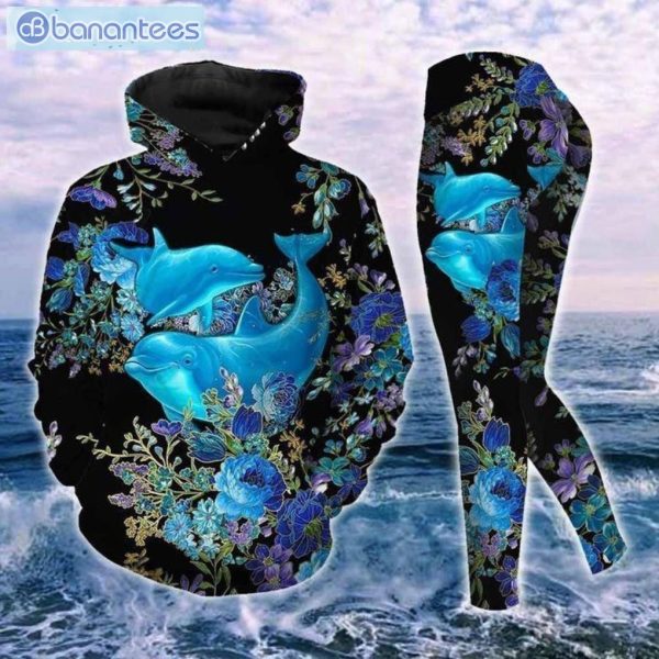 Dolphin Blue Flower 3D Printed Leggings Hoodie Set Product Photo 1