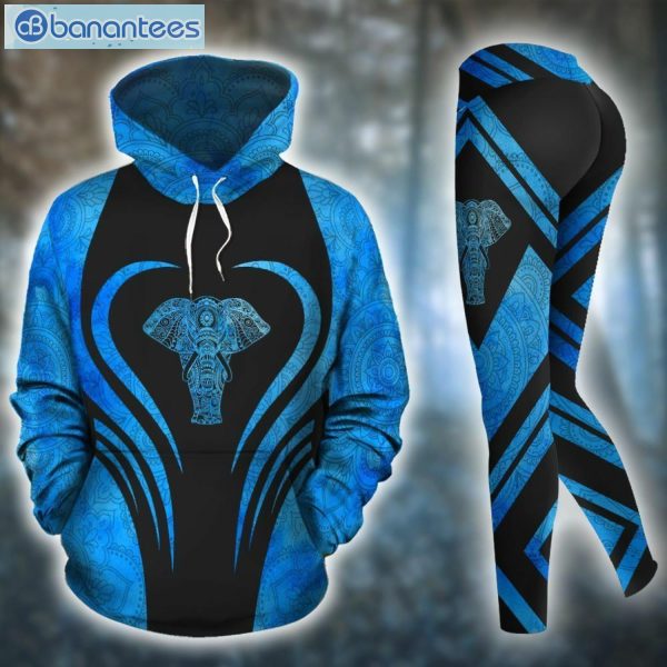 Elephant Mandala Blue And Black Unique 3D Printed Leggings Hoodie Set Product Photo 2