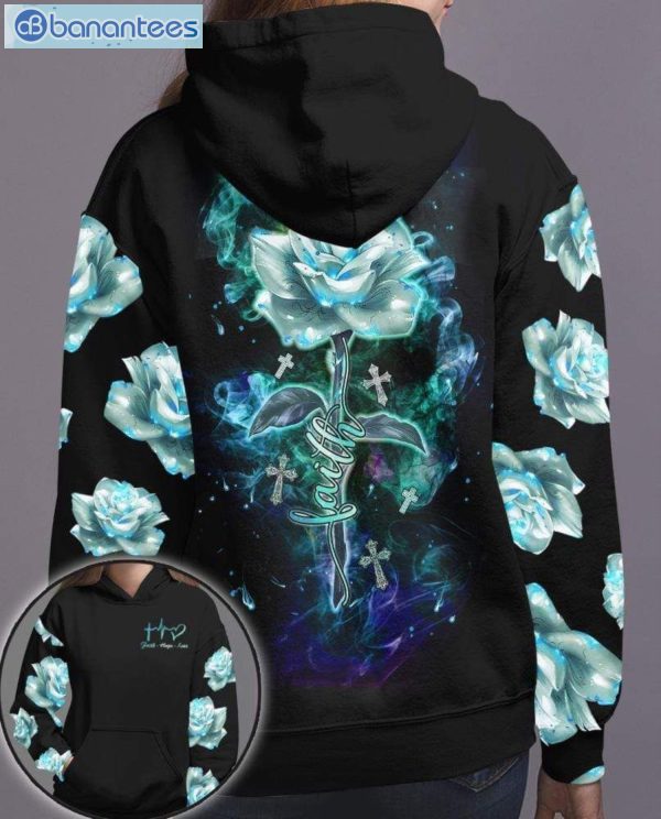 Faith Fire Rose Blue 3D Hoodie And Leggings Set Product Photo 2
