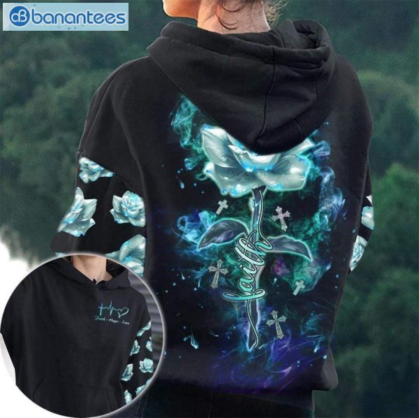 Faith Fire Rose Blue 3D Hoodie And Leggings Set Product Photo 4