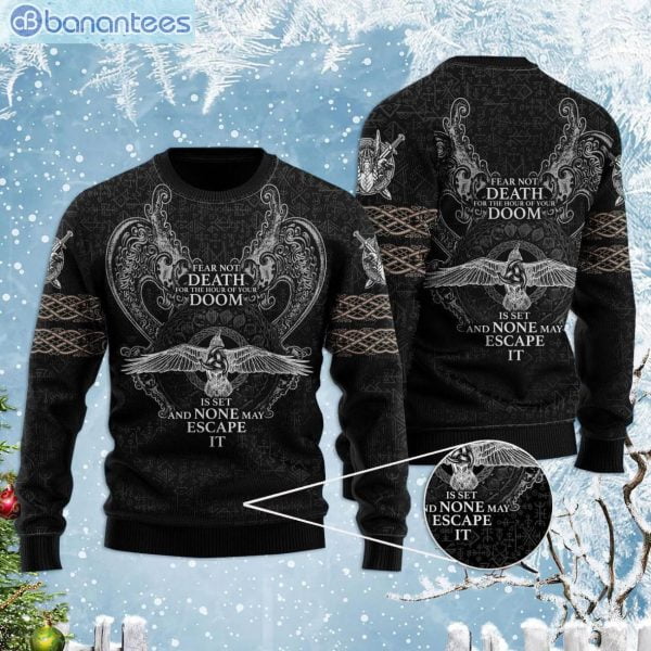 Fear Not Death For The Hour Of Your Doom Viking God Ugly Christmas Sweaterproduct photo 1
