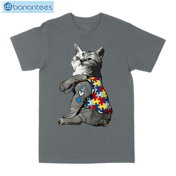 Fluffy Cat Autism Awareness Peace Love T-Shirt Long Sleeve Tee Product Photo 2