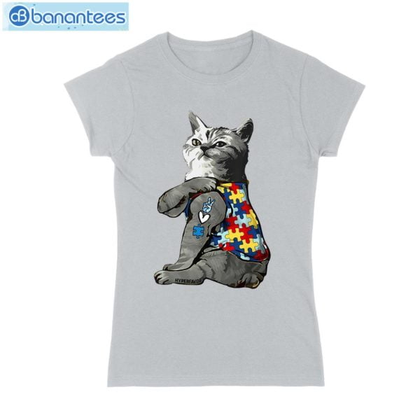 Fluffy Cat Autism Awareness Peace Love T-Shirt Long Sleeve Tee Product Photo 4
