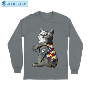 Fluffy Cat Autism Awareness Peace Love T-Shirt Long Sleeve Tee Product Photo 5