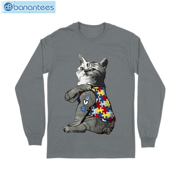 Fluffy Cat Autism Awareness Peace Love T-Shirt Long Sleeve Tee Product Photo 5