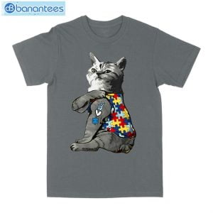 Fluffy Cat Autism Awareness Peace Love T-Shirt Long Sleeve Tee Product Photo 6