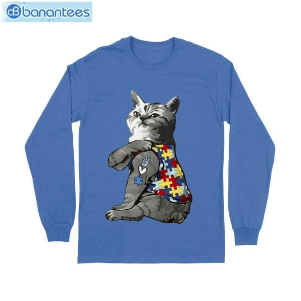 Fluffy Cat Autism Awareness Peace Love T-Shirt Long Sleeve Tee Product Photo 7