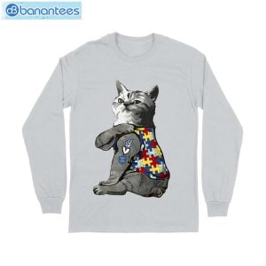 Fluffy Cat Autism Awareness Peace Love T-Shirt Long Sleeve Tee Product Photo 8
