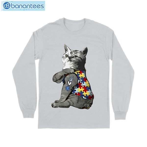 Fluffy Cat Autism Awareness Peace Love T-Shirt Long Sleeve Tee Product Photo 8