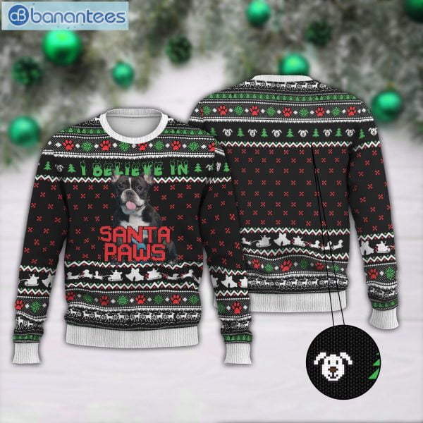 Frenchie I Believe In Santa Paws Christmas Ugly Sweater Product Photo 1