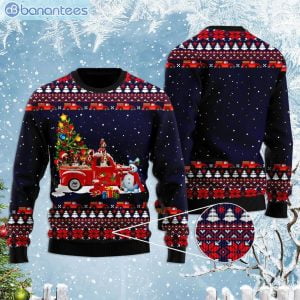 Funny Dogs With Red Truck Christmas Holiday Ugly Christmas Sweaterproduct photo 1