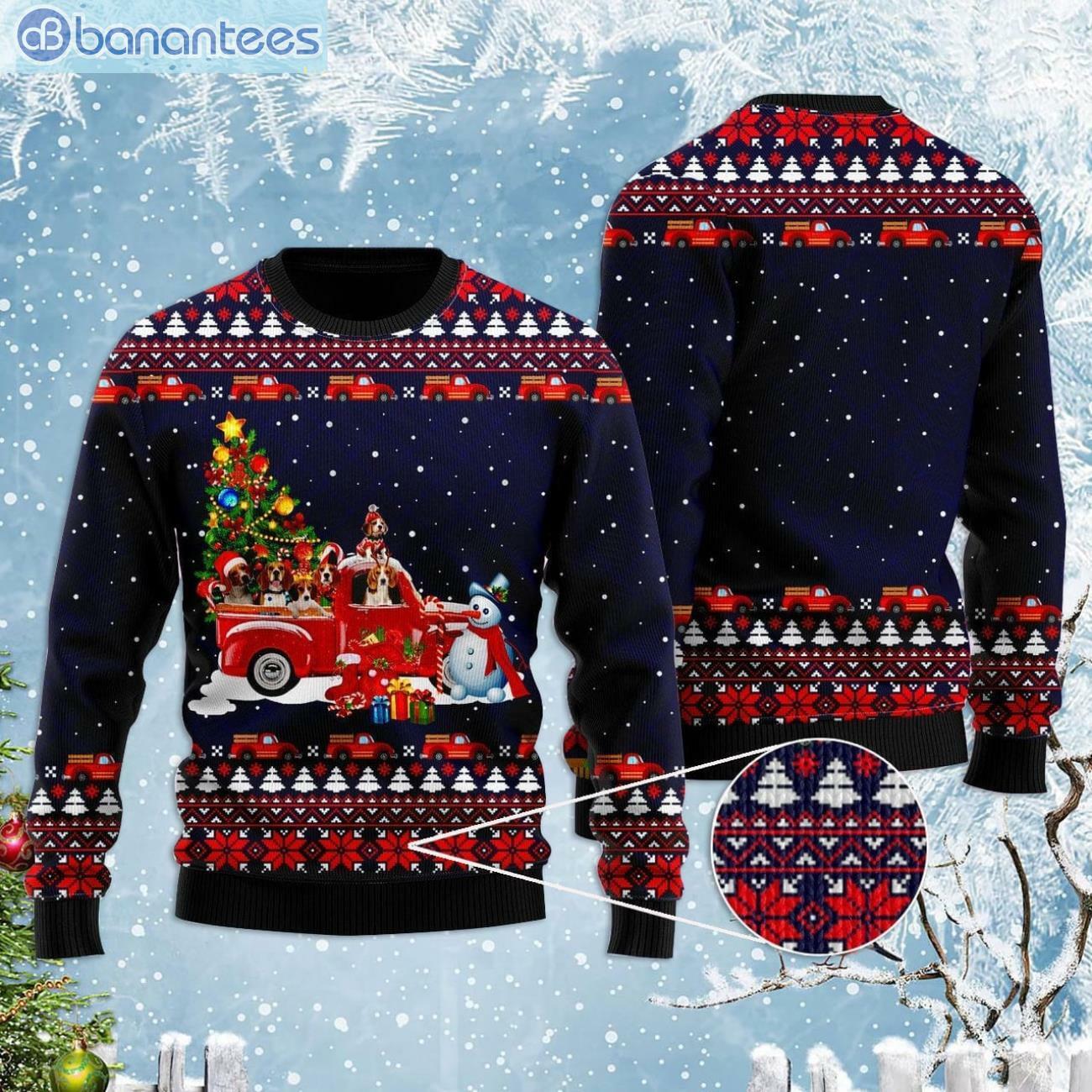 Funny Dogs With Red Truck Christmas Holiday Ugly Christmas Sweater Funny Dogs With Red Truck Christmas Holiday Ugly Christmas Sweaterproduct photo 1