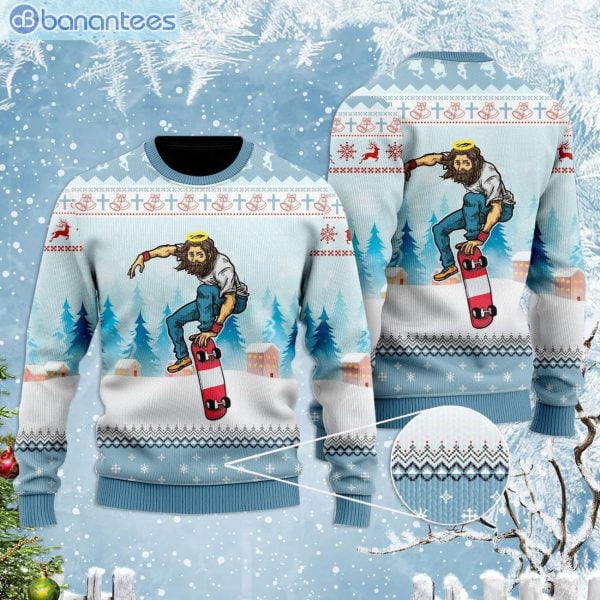 Funny Jes Skateboarding Christmas Ugly Christmas Sweaterproduct photo 1