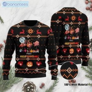 Hallothanksmas Flamingos Christmas Ugly Sweater Product Photo 1