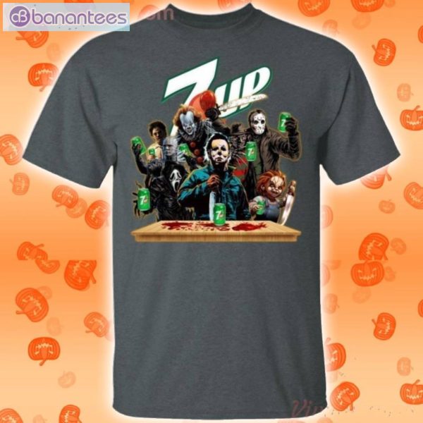 Horror Characters Drinking 7up Funny T-Shirt Product Photo 2