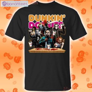 Horror Characters Drinking Dunkin Donuts Funny T-Shirt Product Photo 1