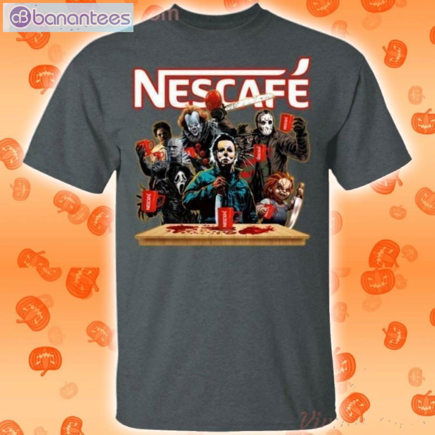 Horror Characters Drinking Nescafe Funny T-Shirt Horror Characters Drinking Nescafe Funny T-Shirt Product Photo 2