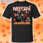 Horror Characters Drinking Nescafe Funny T-Shirt Product Photo 1