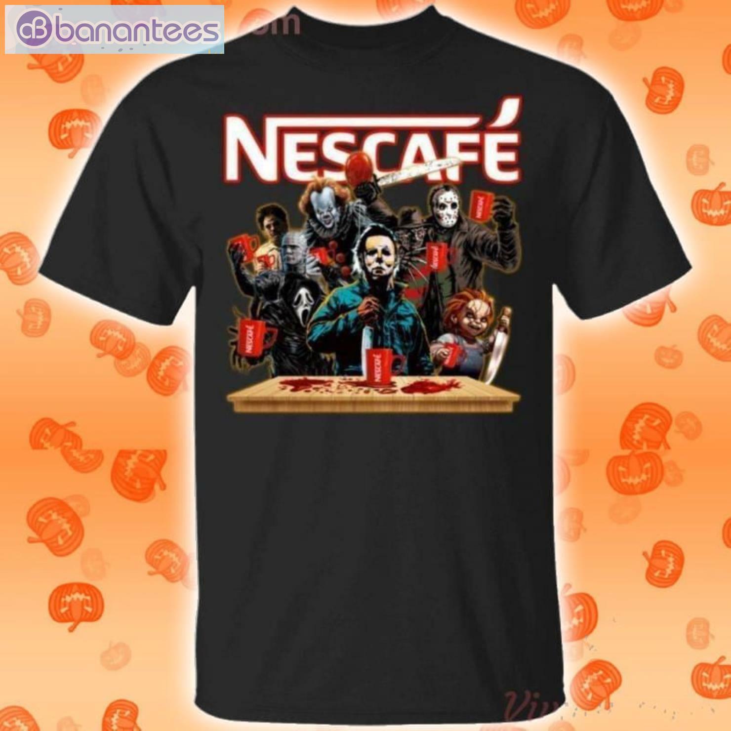 Horror Characters Drinking Nescafe Funny T-Shirt Horror Characters Drinking Nescafe Funny T-Shirt Product Photo 1