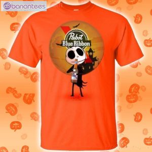 Jack Skellington Hold Pabst Blue Ribbon Beer Halloween T-Shirt Product Photo 2