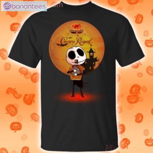 Jack Skellington Holding Crown Royal Canadian Whisky Halloween T-Shirt Product Photo 1