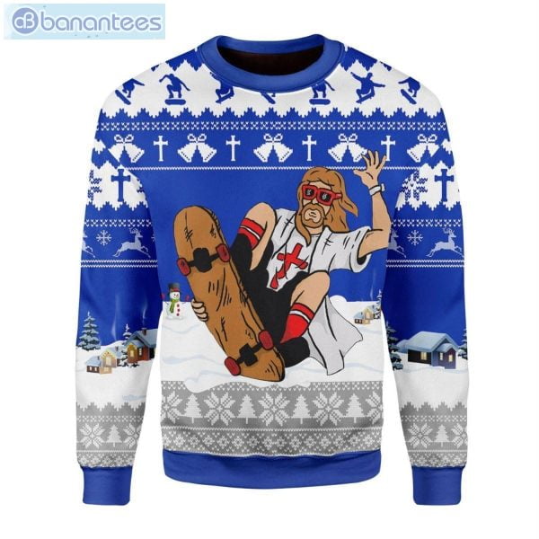 Jesus Skateboarding Christmas Ugly Sweater Product Photo 1