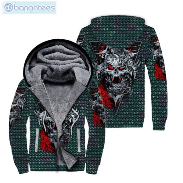King Dragon Blue Skull All Over Print Fleece Zip Hoodieproduct photo 1
